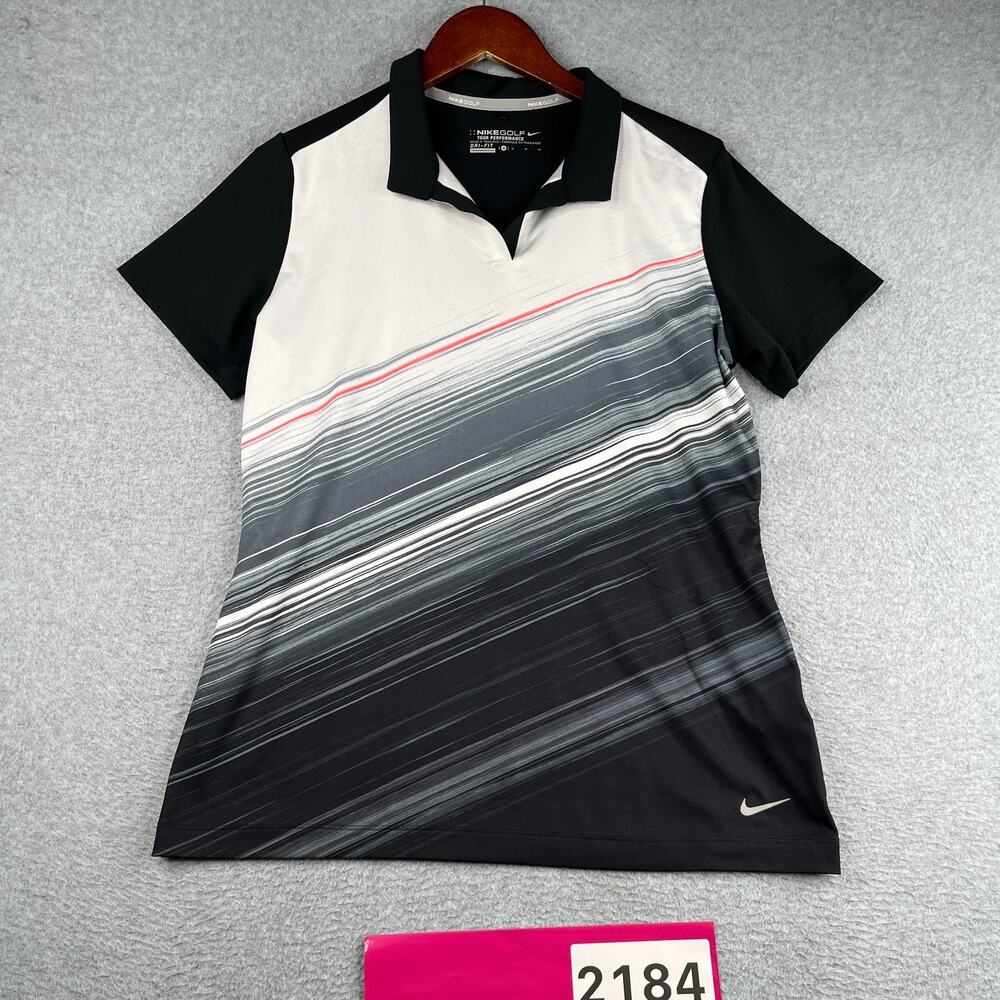 Nike Golf Tour Performace Polo Shirt Dri Fit Womens Medium Black Gray Stripe